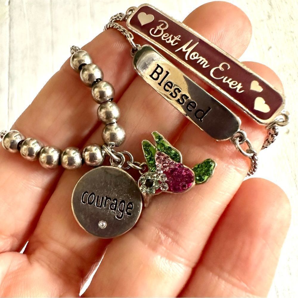 Bundle of 3 silver tone adjustable bracelets